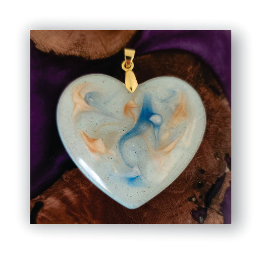 Heart pendant, heart necklace, resin heart pendant necklace, epoxy heart pendant